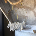 2022 Wholesale Natural Healing Crystal Energy Stone Earring Healing clear Crystal Druzy Quartz Gold Hoop Earrings