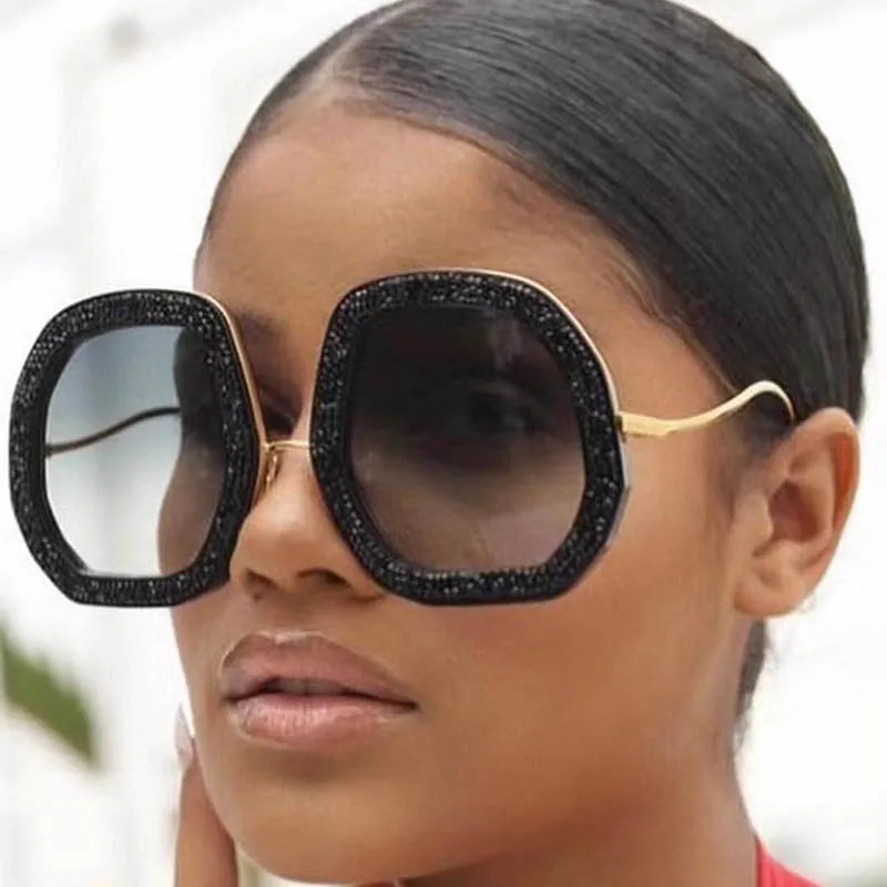 2022 Glafors Fashion Glitter Sunglasses for Women Luxury Designer Polygon Shades with Gold Frame and UV400 Acrylic Lenses
