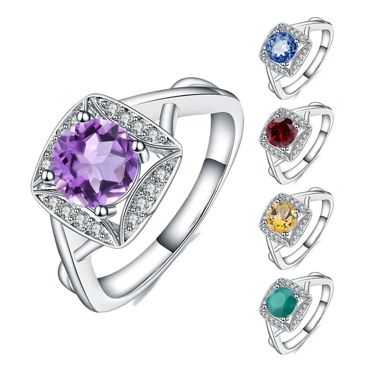 Abiding Square Halo Ring Jewelry Classical Design Custom Natural Amethyst Gemstone 925 Sterling Silver Ring Women for Bridal