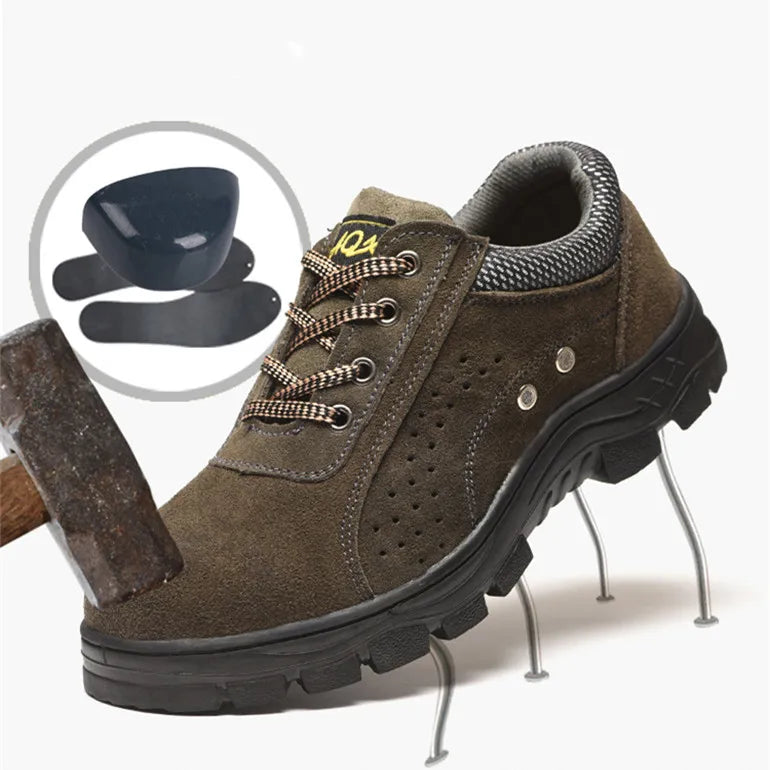 Men Protective Mesh Cloth Shoes Cowhide Anti Fall Anti Puncture Oil Resistant Work Shoes Labor protection Shoes