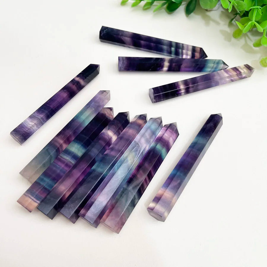 Wholesale Natural Quartz Crystal Slenderness Colorful Fluorite Single Terminated Points