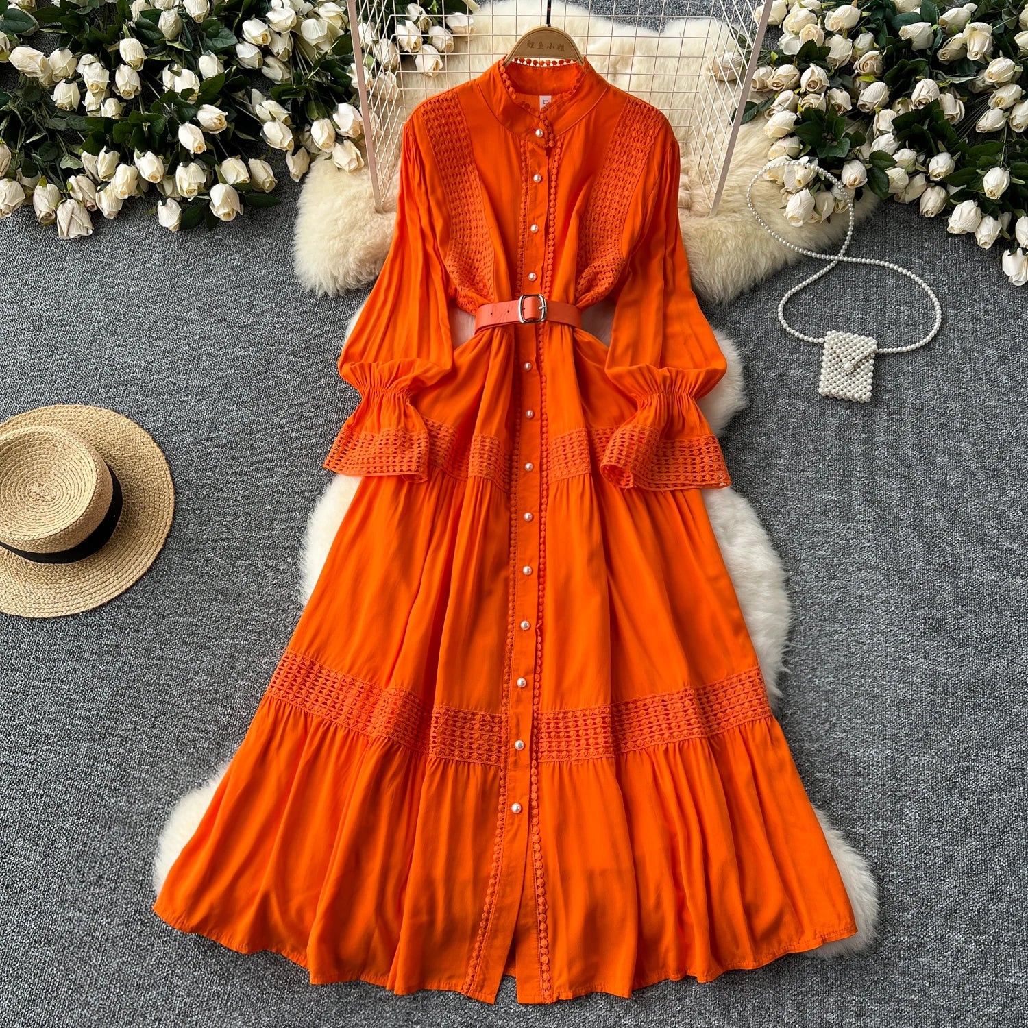 LE2550 Vintage Lace Patchwork Maxi Casual Dress Elegant Women Long Sleeve Lady Evening Gown Socialite Holiday Party Long Dresses