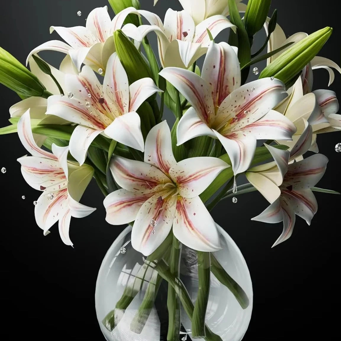 Handmade 12-Head Fully Bloomed Lilies 6 Bud Artificial Flowers Short Stem Christmas Mother's Day Office/Wedding/Home Decoration