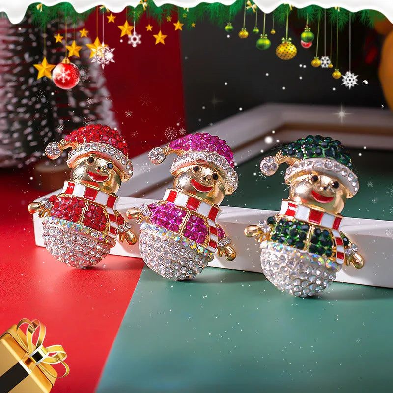 Manufacturer Luxury Metal Merry Christmas Gift Snow Man Snowman Enamel Designer Crystal Rhinestone Diamond Women Brooch