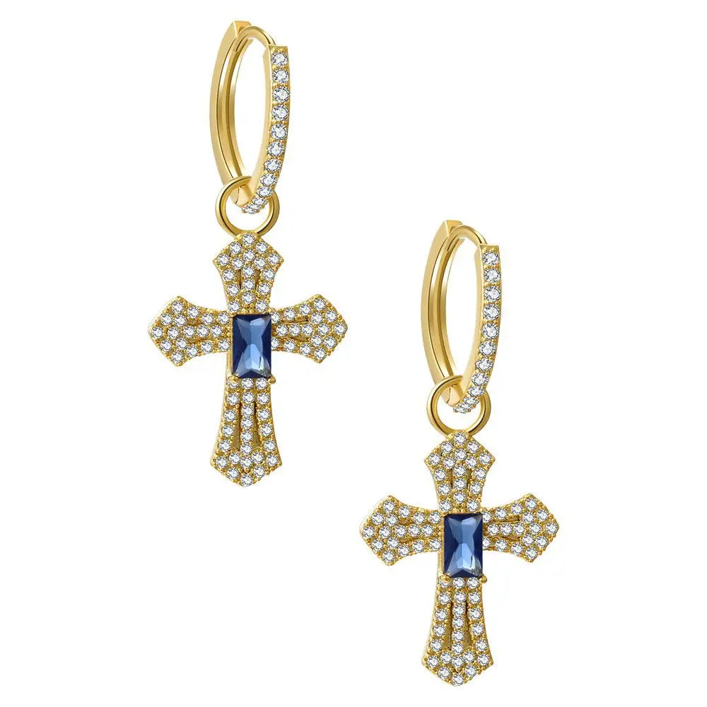 ZUOLA High Quality Trendy 18k Gold Plated Eco-Friendly Brass Zircon Cross Drop Earrings  for Women