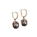 Trendy Black Pearl Drop Hoop Earrings for Women Fine Jewelry with CZ Zircon Rhinestone for Gift Occasions