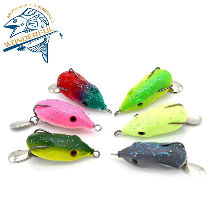 55mm 13g Artificial Plastic 3D Eyes Freshwater Wobbler Floating Soft Fishing Frog Lure With Sequins