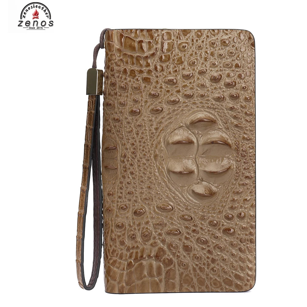 Zenos Custom Luxury Genuine Leather Alligator Emboss Pattern Unisex Zipper Design Anti-Theft for Daily Business Use Men Women