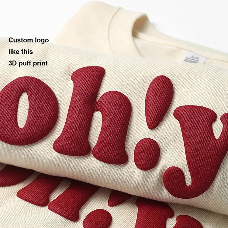 Tee 100% Cotton Plain Oversized One Piece T-Shirt Heavy Weight Tshirt Custom Graphic 3d Screen Logo for Men Puff Print T Shirt