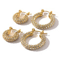 Luxury Shining Zircon Waterproof Jewelry PVD Gold Plated Stainless Steel Round Geometric Hoop Earrings for Women