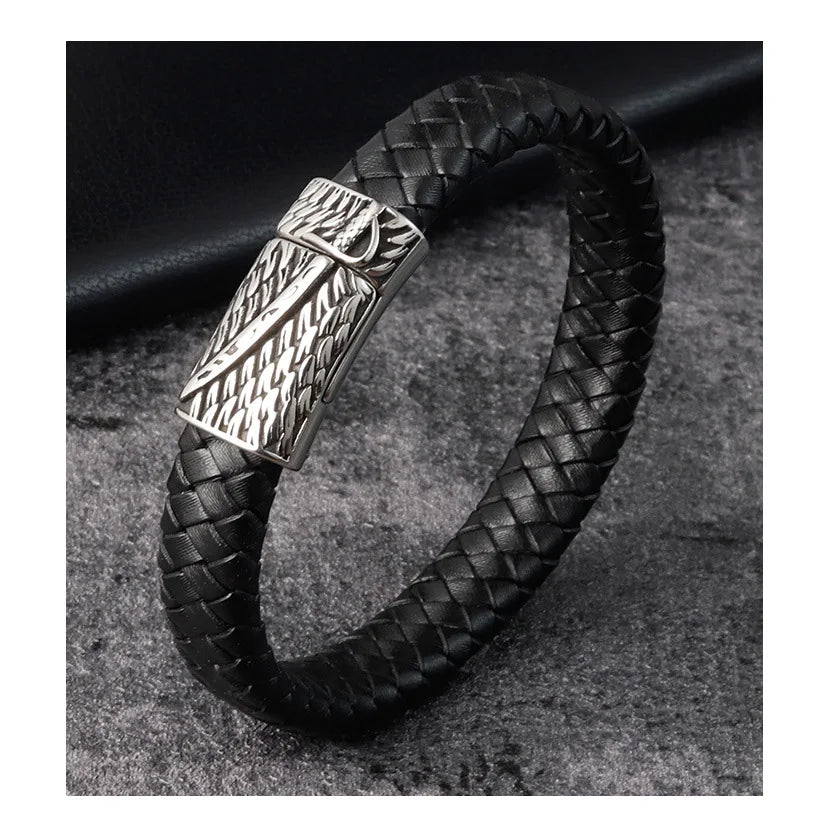Luxury Designer Bracelet Stainless Steel Magnetic Clasp Handmade Braided Genuine Leather Bracelet for Men Jewelry