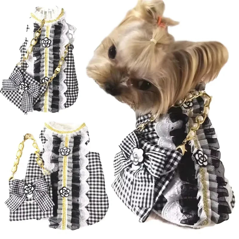 Luxury Pet Fashion Coat Spring Summer Bichon Outfit Modern Checked Cotton Pet Clothes for Dogs