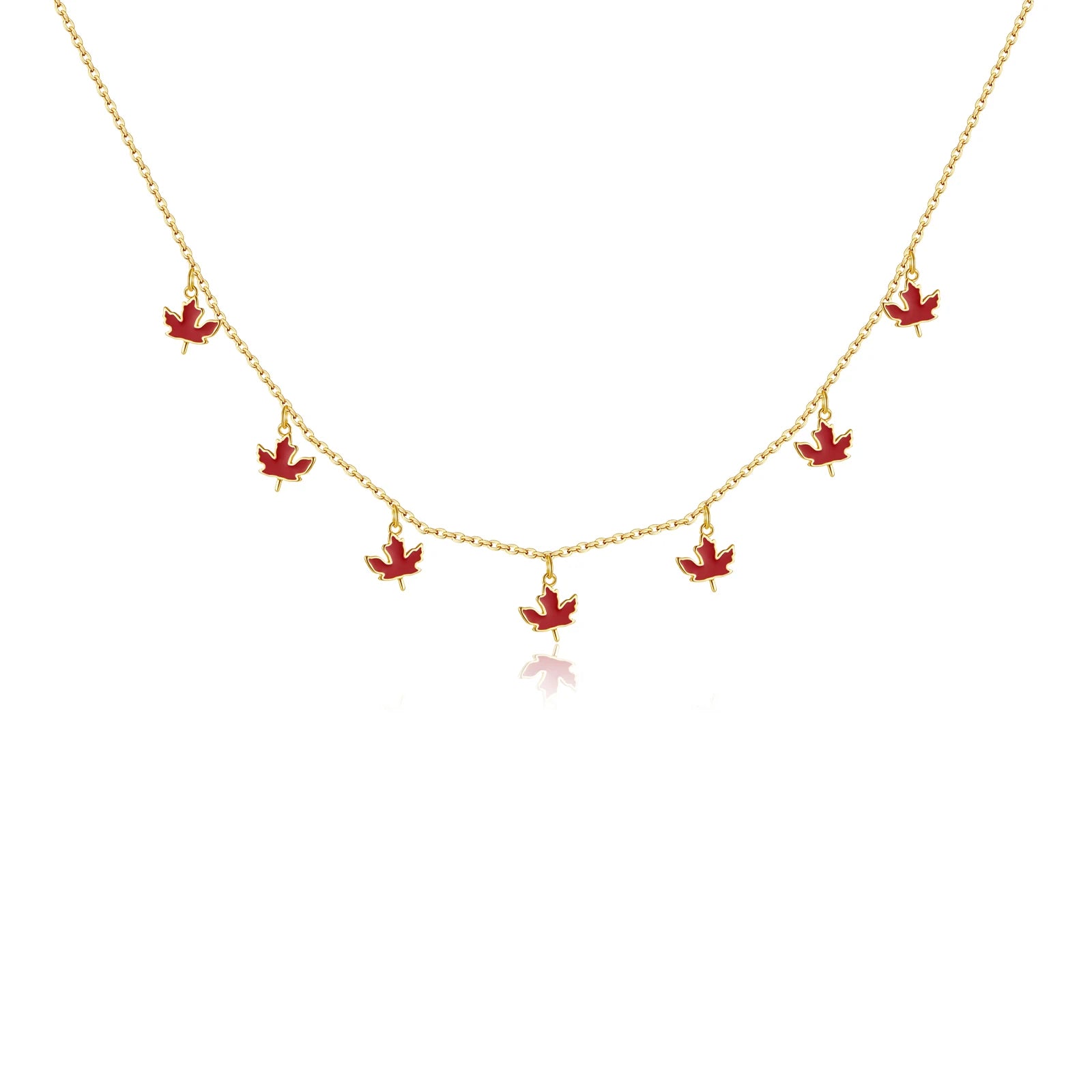 FUAMAY Silver 925 Red Enamel Maple Leaf Charm Chain Necklace Gold Plated Maple Leaf Chain Necklace