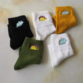 HF Winter Cartoon Anti-Slip Breathable 100% Cotton Thick Knitted Cute Embroidered Dinosaur Women's Crew Socks