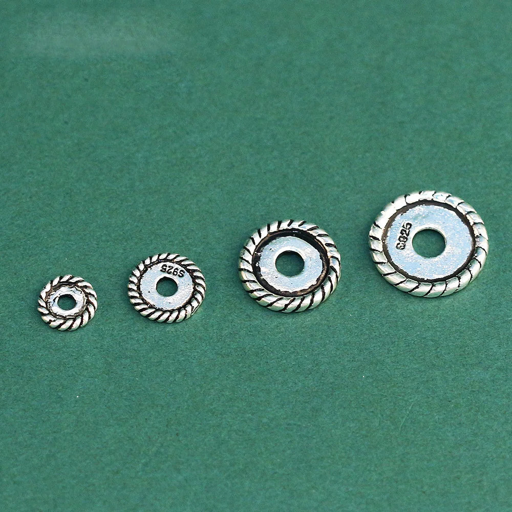 6mm-12mm Antique 925 Sterling Silver Engraving Round Flat Spacer Beads Corrugated Beads for Jewelry Making