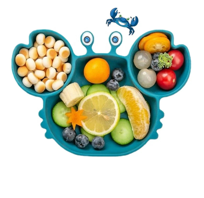 Customized Brand Silicone Toddler Plate Suction Bottom Bowl 100% Food Grade Crab Shaped Plato ODM&OEM