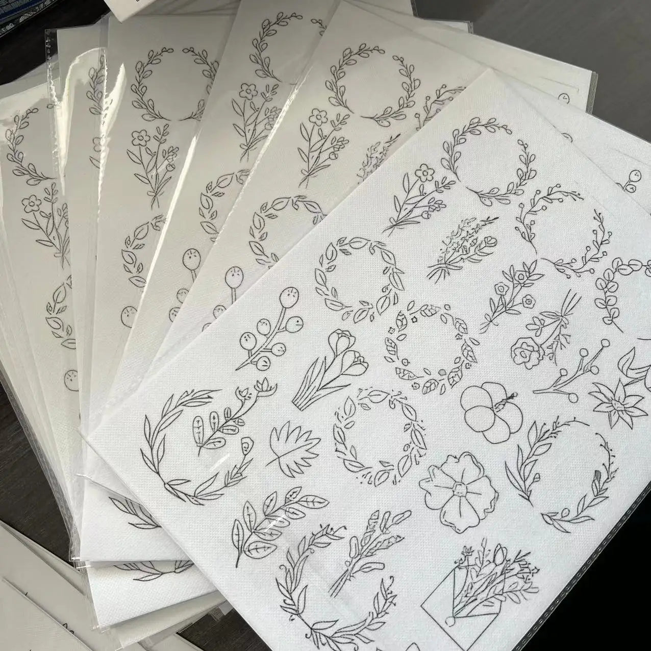 Hand Embroidery Pattern Stick Stitch Transfer Patch Adhesive Water-Soluble Breathable Microfiber Fabric Fusible Embossed