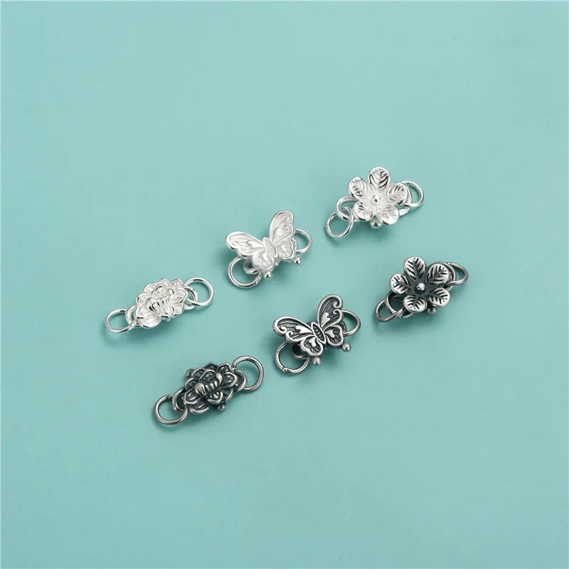 925 Sterling Silver Lotus Flower Butterfly Double Ring Connection Clasp for Jewelry Making Accessories Supplies