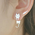 Fashion Hot Sale Asymmetric Design Unusual Stud Earrings Cute Cat and Fish Stud Earrings Minimalist Stud Earrings for Women