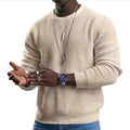 Wholesale Solid Color Waffle Autumn Long Sleeved Men's T-shirt Round Neck Knitted Sweater for Men