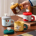 M Cute Cartoon Puppy Ceramic Mug Large-capacity With Lid Milk Coffee Cup Home Office Drinking Cup Mugs Coffee Mugs