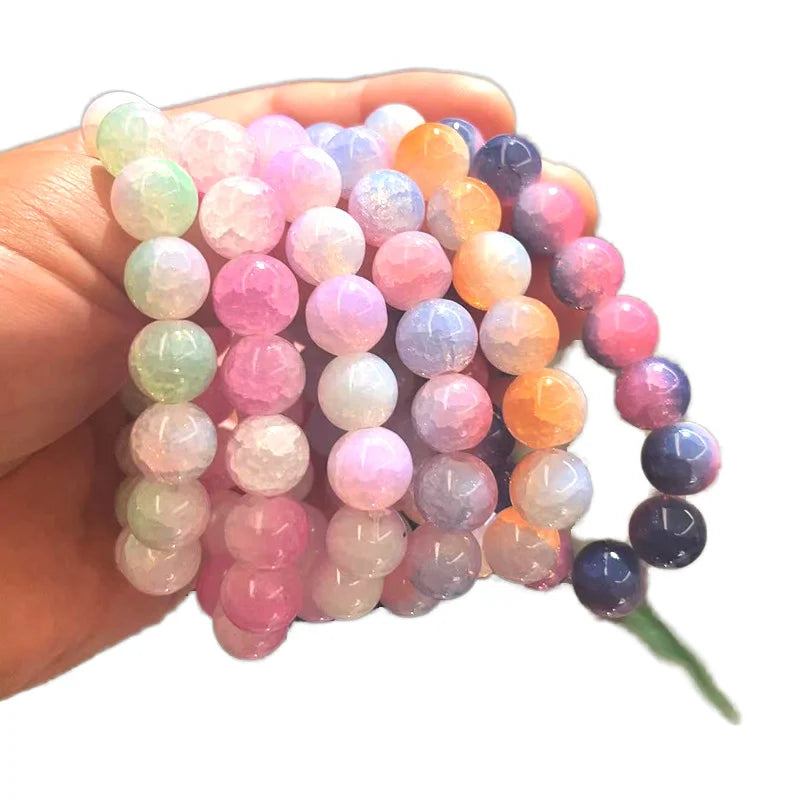 Wholesale Summer Beach Fashion Charm Bracelets 12mm Magic Color Beaded Ice Cool Imitation Jade Bracelets