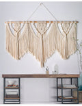 Large Macrame Wall Hanging Boho Tapestry Woven Wall Decor- Cotton Tassel Macrame Curtain Beige Chic Bohemian Wall