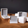 Wholesale Luxury Rectangle Jewelry Packaging Box Textured Leather Paper Storage for Bracelet Couple Ring Necklace Wedding