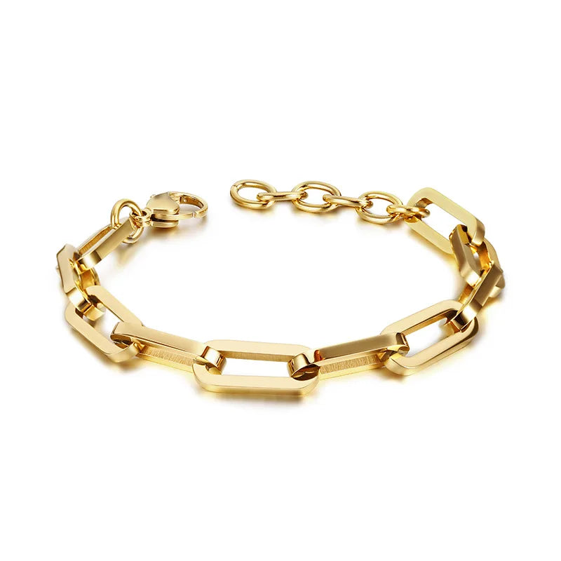 18K Gold Plated Chunky Chain Bracelet for Women Stainless Steel Stacking Link Bracelets Paper Clip Design Jewelry