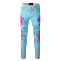 Ds316 Men's High Street Style Pencil Pants Good Skinny Stretch Demin Jeans with Distressed Print Winter and Autumn Washed