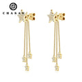 Light Luxury 925 Sterling Silver Pentagram Tassel Stud Ear Rings 1.2mm & 1.0mm Moissanite Earrings for Women