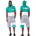 Custom Logo Summer Men's Windproof Lightweight Fashion Patchwork Color Tracksuit Short Sleeve Hooded Regular Sports Suit Two
