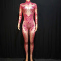 Luxury Rose Romper Luxury Design Passion Red Diamonds Embellished Bodysuit Dancing Jumpsuits Party Dresses Sexy Stage Costume
