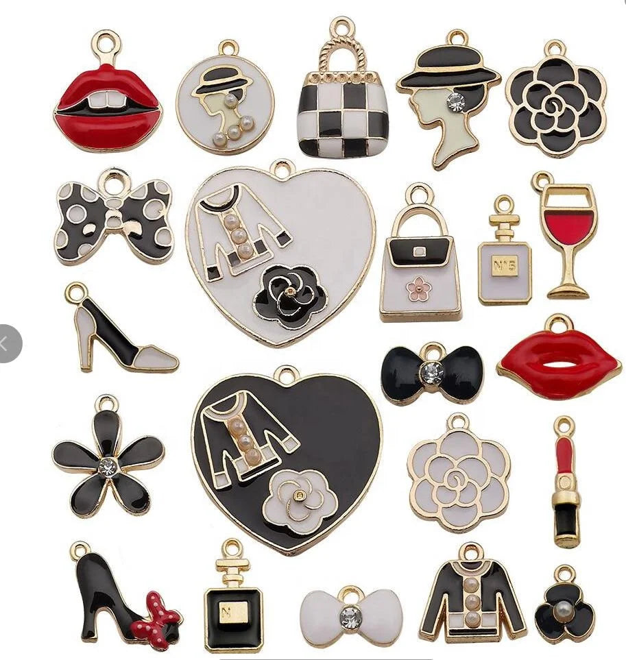 Mini Enamel Charms for DIY Bracelet Jewelry Making Gold Plated Perfume Bag Charms Cute Style