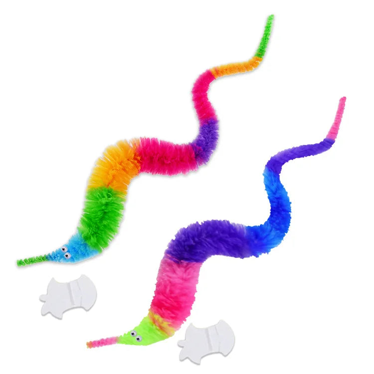 Classic Rainbow Color Magic Worm 23 cm Fuzzy Twisty Worm Magic Trick Prop Wiggly Plush Worm Toy for Kids