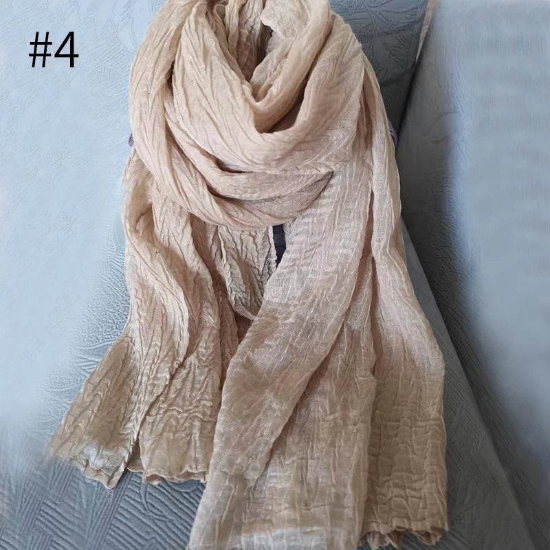 Wholesale Plain Crinkle Hijabs Shawls Soft Long Crepe Premium Cotton Viscose Scarf Muslim Women Hijab