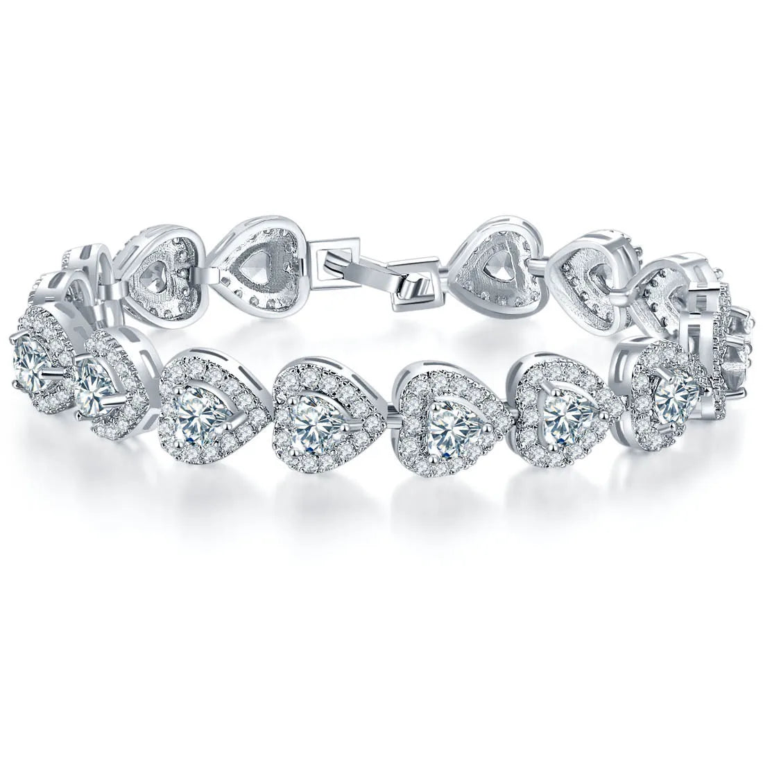 2023 New Design Fine Jewelry Luxury Bracelet Women Elegant Heart Shape Full Crystal Diamond Bracelet Jewelry Wholesale