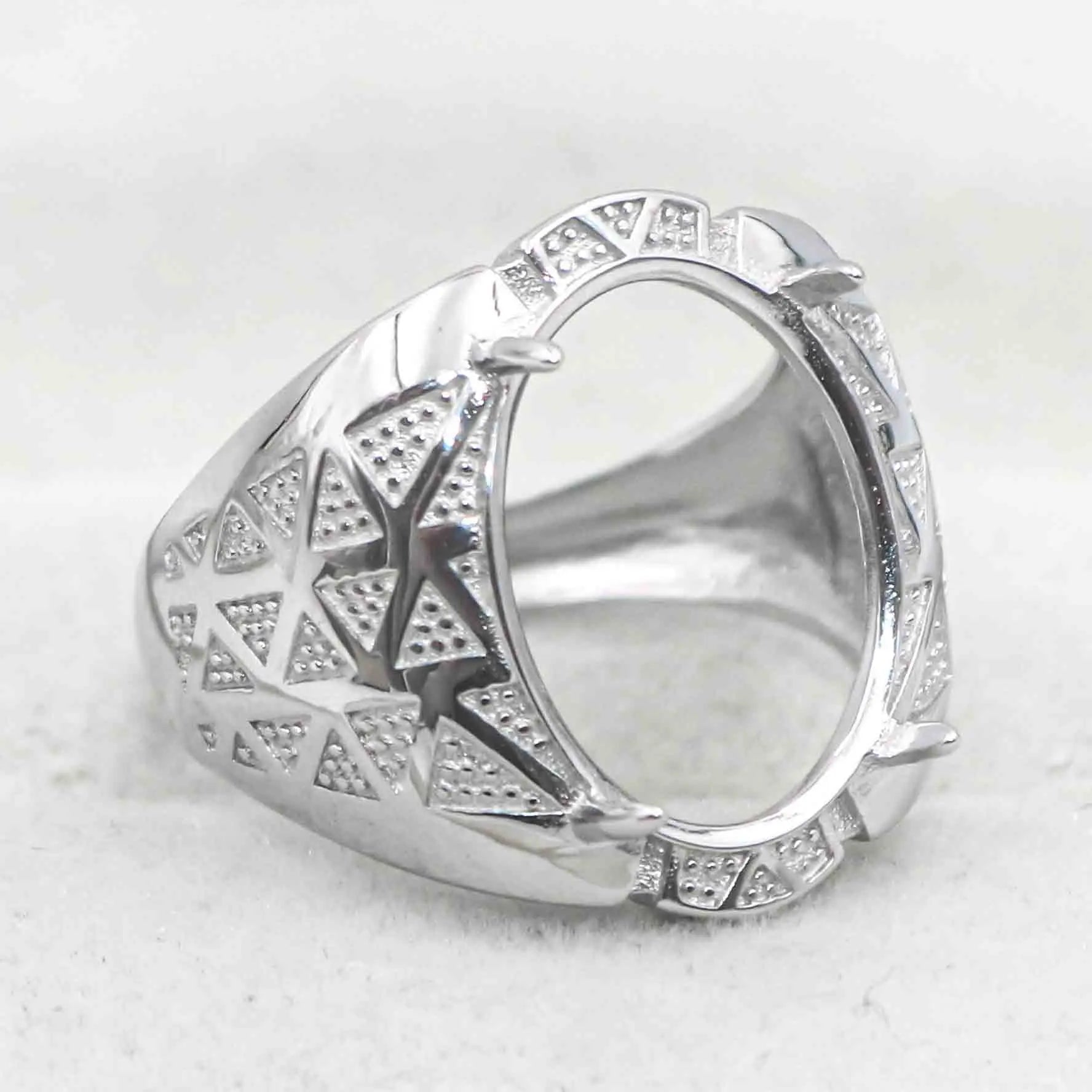 Sterling Silver 13*17mm Semi Mount Men's Ring Frame Empty Blank Claw Setting S925 Base Holder Without Center Stone for DIY Inlay
