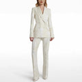 2025 Elegant Vintage Geometric Jacquard Double Breasted Pant Suit Jacket Full Length Set New Two Piece Autumn