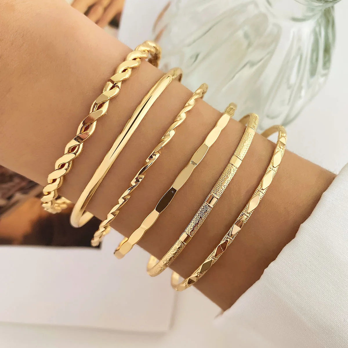 Zooying Diamond Twist Smooth Bracelet 6-piece Set