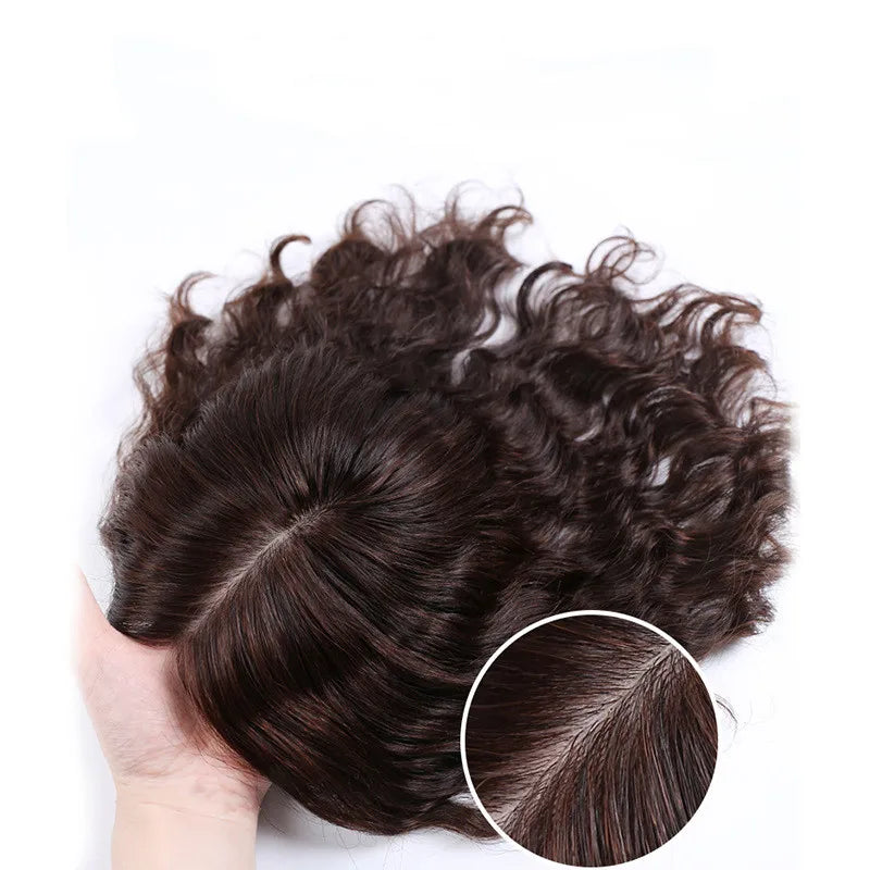 AU Fluffy Popular Human Hair Patch Invisible Hand-tied Short Curly Clip-in Topper for Women