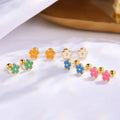 925 Sterling Silver Enamel Mix Color Flower Screw Back Studs Petals Gold Plated Cartilage Earrings for Girls Children