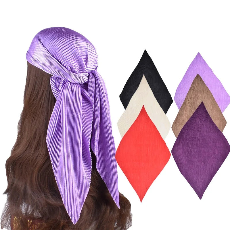 2024 New Arrival Imitated Silk Silk Satin 90cm Rhombus Milk Silk Soild Color Fold Scarf Pleated Female Shawl Fashion
