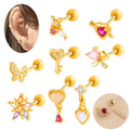 Hengsen Stainless Steel Stud Earrings Pink Zirconia Young Girls Heart Butterfly Cartilage Tragus Helix Earring Piercing Jewelry