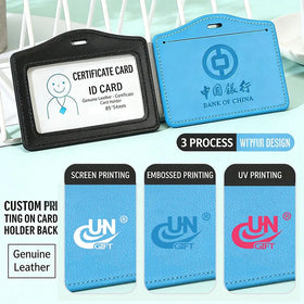 Leather ID Badge Holder with 1 ID Window Slot Minimalism Custom Logo Half Folded Work Permit Card Holder