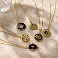 Personalized Ins 18K Gold Plated Geometric Star Sun Oil Drop Coin Pendant Stainless Steel Necklace Set