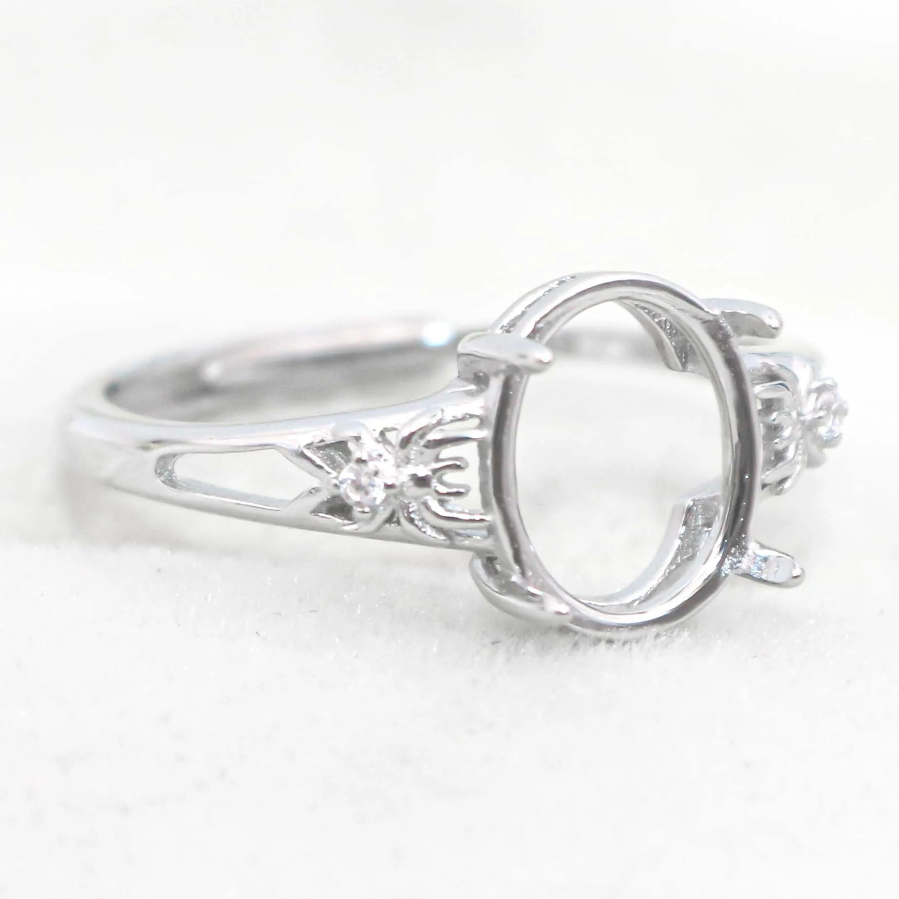 Sterling Silver 8*10mm Semi Mount Ring Empty Frame Blank Support Claws Setting S925 Base Hole Without Center Stone for DIY Inlay