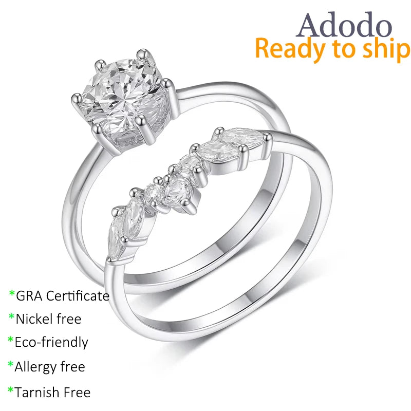 Adodo Factory Jewelry Fidget Anxiety VVS GRA Certificate Moissanite Pure S925 Silver Ring Set for Women