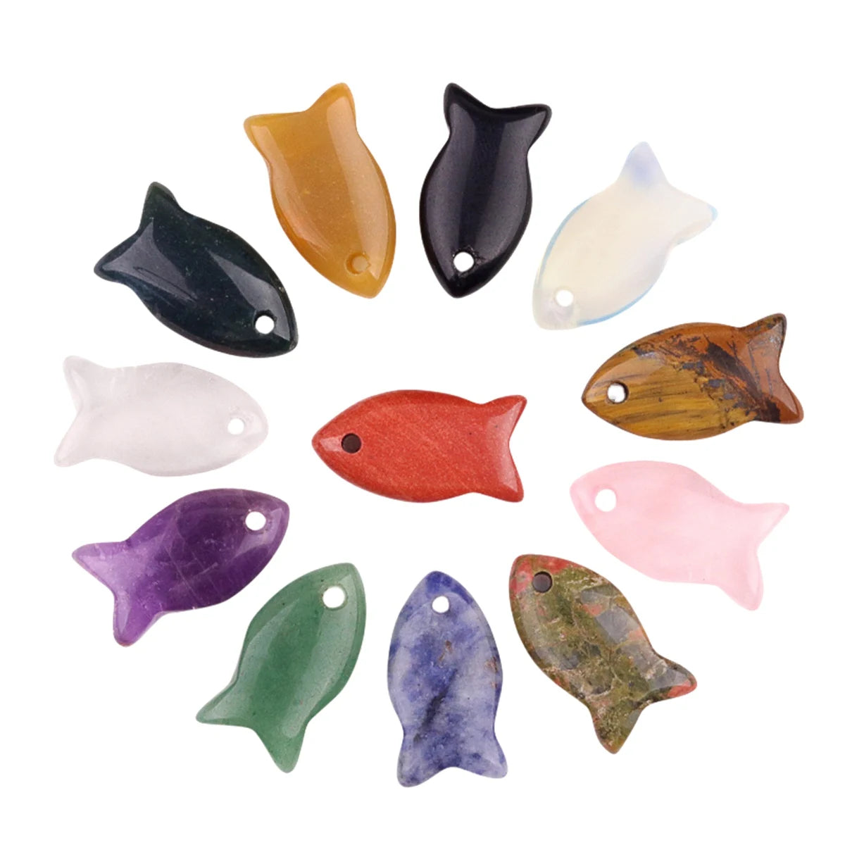 Fashion 22MM 38MM Natural Stone Fish Charm Crystal Pendant Handicraft Cute Animal Pendant Used for Necklace Making Gift