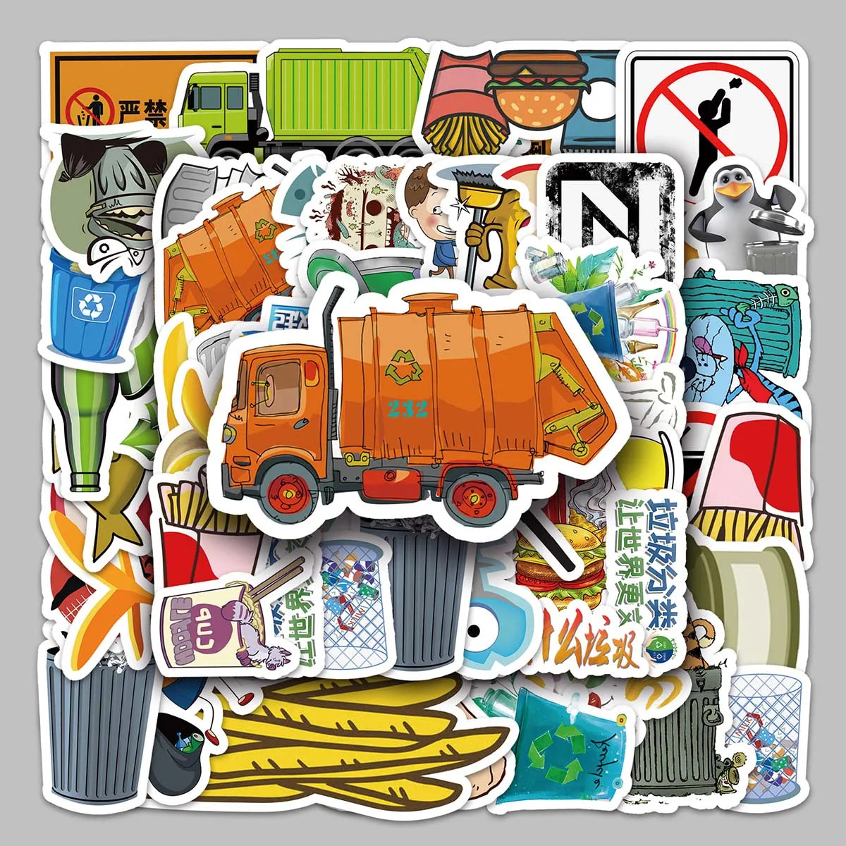 50PCS Factory Hot Selling Bestselling Cheap Personality Trend Fun Garbage Sorting Sticker Desktop Bottle Refrigerator Sticker